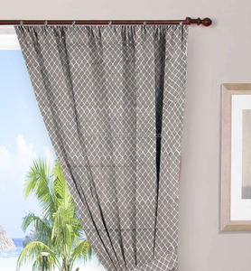 Ensemble de 2 rideaux occultants en coton vert imprimé à la main pour fenêtres et portes, panneaux de draperie, cantonnières - Product Image 2