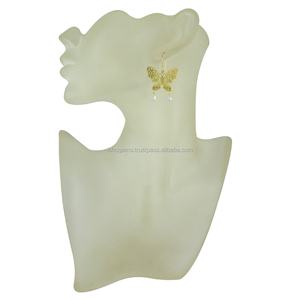 เครื่องประดับอัญมณีรูปผีเสื้อ-Chalcedony เครื่องประดับเพื่อนเจ้าสาวชุบทอง-ต่างหูดีไซน์เนอร์สำหรับผู้หญิง-IG0091 - Product Image 3