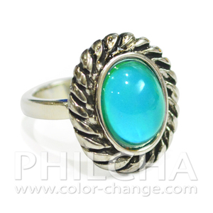 Bague ovale en alliage de zinc style vintage à couleur changeante avec pierre d'humeur sertie en clos - Product Image 3