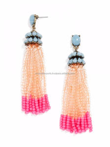 Cuentas facetadas de múltiples piedras preciosas colgantes pendientes cuentas con borla moda - Product Image 6