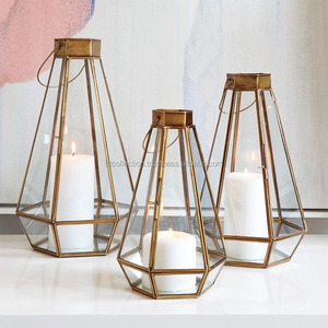 <b>Brass</b> Metal <b>Lantern</b>. Pyramid Shines Bright in Antiqued <b>Brass</b> Transparent Glass with Mirrored Base Handmade UV/Digital Printed - Product Image 2