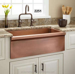 Fregadero de cobre de fabricante de la India Delantal delantero Fregadero de cocina de cobre liso - Product Image 1