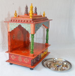 Hermoso Templo de madera pintado a mano Pooja Mandir con 2 cajones Templo de madera tallado a mano de alta calidad para decoración espiritual de oficina