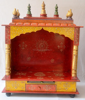 Temple en bois magnifiquement peint à la main avec 1 tiroir Temple en bois fait à la main pour la maison traditionnelle Pooja Mandir autel indien