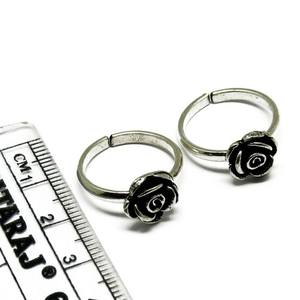 Atractiva forma de flor oxidado plata esterlina 925 del dedo del pie de plata anillos hechos a mano - Product Image 5