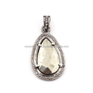 Pendentif en diamant recouvert de Pyrite naturel 925 en argent Sterling, pierre précieuse, joli connecteur de breloque - Product Image 2
