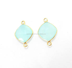 925 argent Sterling Aqua calcédoine pierres précieuses coussin forme plaqué or lunette à facettes connecteur bijoux résultats composants - Product Image 2