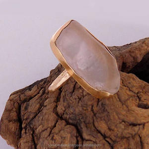 14k Vermeil Plaqué Or Designer Lunette Marteau Texture Rose Quartz Pierre À La Main En Laiton Bijoux SOKU #3404 - Product Image 1