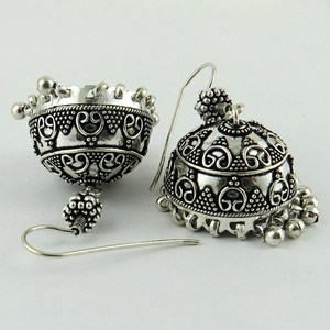 Pendientes de plata de ley 925 en forma de Jhumka, joyería de plata 925, exportación y venta al por mayor - Product Image 4