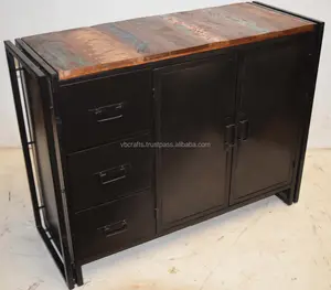 Buffet extensible convertible de style industriel en métal de luxe meubles de maison pour salle à manger salon ferme stockage du vieux monde - Product Image 1