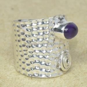 แหวนพลอยอเมทิสต์ทรงรีของแค็บ925แหวนเงินสเตอร์ลิงชุบเงินแฮนด์เมดแหวนแฟชั่นสำหรับเป็นของขวัญแต่งงาน - Product Image 2