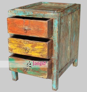 Vintage <b>Rustic</b> Reclaimed Indian Solid Wood <b>Bedside</b> Neightstands Small Storage 3 Drawers <b>Table</b> For Bedroom Living Room Farmhouse - Product Image 5