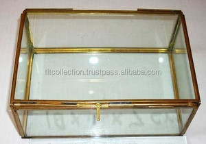 Glass Jewelry Box with Brass Frame and Hinged Lid for Storage - Product Image 3
