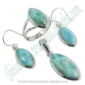 Natural <b>Larimar</b> Gemstone Earring 925 Sterling Silver Gold Plated Vintage <b>Jewelry</b> Set for Women Girls Party Gift Fancy <b>Jewelry</b> - Product Image 2