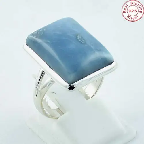 Cincin perhiasan perak sterling 925 sterling stone batu permata opal biru cantik desain klasik elegan