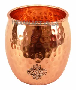 IndianArtVilla Hammered Copper Glass Tumbler, Serveware & Drinkware , Ayurveda Healing , 590 ML
