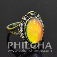 Bague Ovale Vintage en Alliage de Zinc Multicolore Changeant de Couleur avec Pierre d'Humeur 10x14mm pour Femme, Idéale pour Cadeau de Fête
