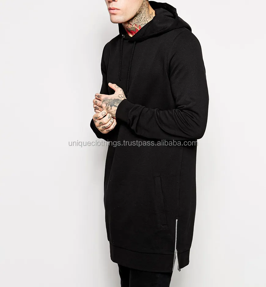 Nieuwe Collectie Fashion Mens Lange Zwarte Hoodies, Custom Tall Hoodies