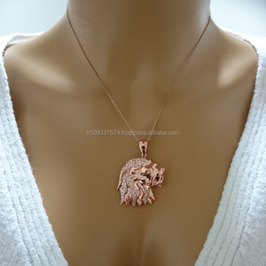 สร้อยคอจี้หัวสิงโตสีทอง14K สร้อยคอรูปสัตว์สำหรับผู้หญิงทำจากไก่งวง - Product Image 4