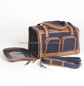 Petit sac de transport pliable en toile imperméable pour animaux de compagnie avec garnitures en cuir pour chiens - Product Image 5