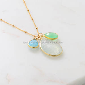 Vintage <b>925</b> Sterling <b>Silver</b> Pendant <b>Necklace</b> with 3 Pear Bezel Set Stones for Wedding Parties Gifts or Anniversaries - Product Image 2