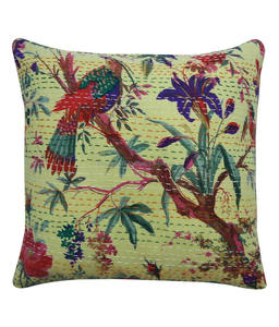 Housse de coussin imprimé oiseau floral Kantha oiseau de paradis - Product Image 2