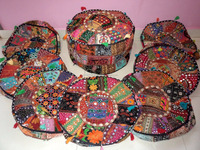 Housse de pouf indien brodé Patchwork Pouf décoratif indien Pouf indien confortable sol coton coussin pouf ensemble décor