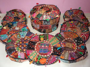 Indian Embroidered Patchwork Pouf Cover Indian Decorative Pouf Indian <b>Comfortable</b> Floor Cotton <b>Cushion</b> Ottoman Poof Set Decor - Product Image 3