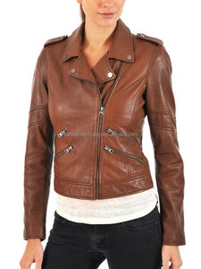 High Street Stylish <b>Brown</b> Windproof Motorbike Sheep Skin Leather Jacket <b>Men</b> Slim Fit Genuine Leather Front Logo - Product Image 2
