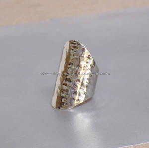 Bague longue en argent sterling 925 plaquée rhodium martelé argenté, large bande, pour mariage et fête - Product Image 3