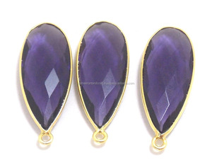 Conector de piedra natal de latón dorado personalizado hecho a mano, accesorios de joyería de amatista de múltiples piedras preciosas chapadas en oro, tamaño de cuenta MM facetado - Product Image 1