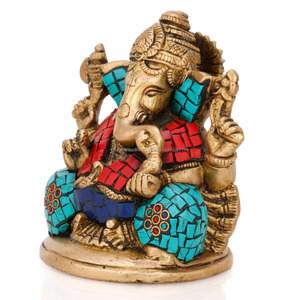 Ganesh Ganesha <b>Statue</b> Hindu God Elephant Lord Success Bras Turquoise Lotus Ganesha <b>Religious</b> Idol Lord of Success Ganesh Ganesha - Product Image 2