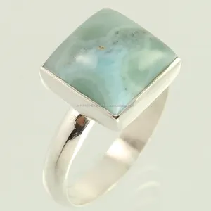 Best Seller Handcrafted Natural LARIMAR Cushion Gemstone 925 Sterling Silver Amazing Ring Size Best Gift Jewellery