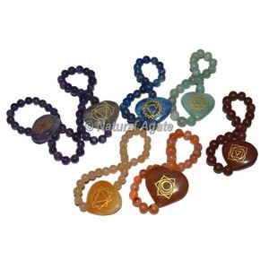 Pulseras de chacra con cuentas ajustables, brazalete grabado con símbolo de Chakra multicolor, conjunto de pulseras con forma de corazón, venta al por mayor - Product Image 1