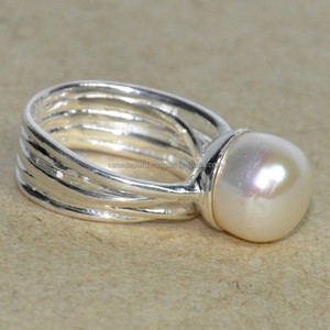 แหวนมุกธรรมชาติเงินสเตอร์ลิงดีไซน์ใหม่แหวนแฟนซีแหวนแฟชั่นสำหรับงานแต่งงานงานหมั้น - Product Image 3