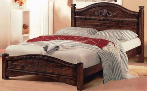 Solid Wood <b>Queen</b> <b>Size</b> <b>Bed</b> with Carved Headboard Wall Style Wooden Furniture for Home Use - Product Image 2