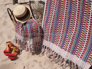 Handloomed <b>Turkish</b> <b>Towel</b> With Knot Fringes Tassels. Colorful, Pom Pom <b>Turkish</b> <b>Towel</b>, Handmade - Product Image 2