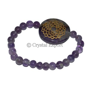 Crown Chakra Engraved Round <b>Bracelets</b>/Chakra Round <b>Bracelets</b> - Product Image 1