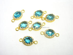 Ensemble de pavé de Quartz, en topaze, en argent Sterling plaqué or, bleu, connecteur de pierre précieuse - Product Image 2