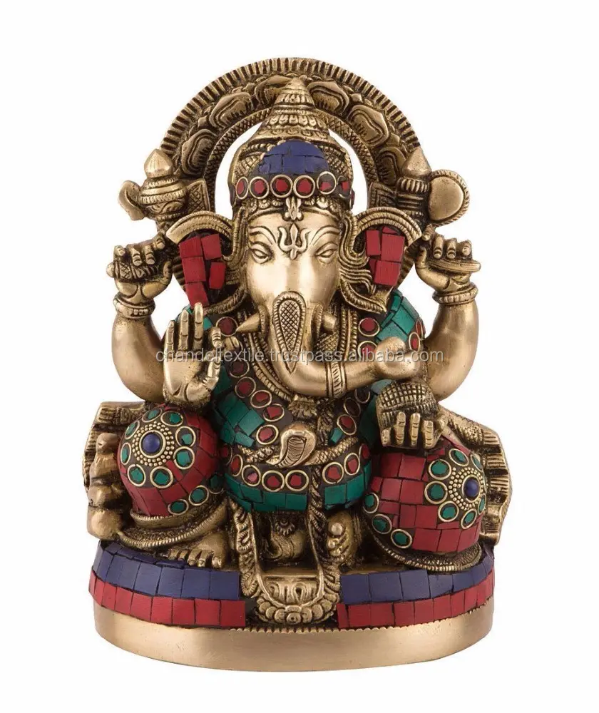 Ganesh 우상 코끼리 Ganpati 새로운 조각 황동 터키석 힌두교 코끼리 종교 우상 성공의 주 Ganesh 코끼리