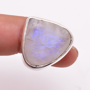 Anillo de piedras preciosas de Plata de Ley 925, piedra lunar arcoíris Natural, joyería de plata fina con incrustaciones de piedra cortada, proveedor de alta calidad - Product Image 1