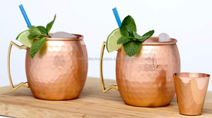 Hammered Design Copper Mug Moscow Mule Mugs With <b>Straw</b> & Shot Glass for bar Ware Cocktails Beer Mug With Gift Box - Product Image 2