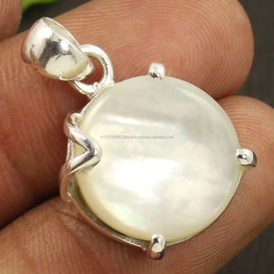 Charmes de pendentif solitaire classiques et charmants, sertis à griffes, en nacre naturelle, pierre précieuse cabochon, argent sterling massif 925 pur - Product Image 2