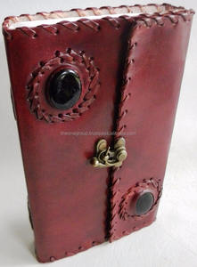 Wholesale Double Stone Leather Diary Genuine side stitch plain double stone with clasp leather notebook - Product Image 3