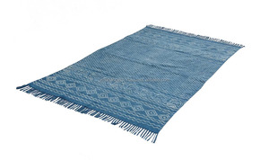 Tapis indien en coton imprimé à la main, teinture végétale, indigo, tapis d'intérieur - Product Image 4