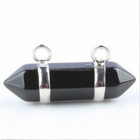 Coszcatl Export Pendentif Prisme Hexagonal Classique Unisexe en Argent Sterling 925 et Onyx Noir, Sertissage clos, Thème Point de Guérison Chakra, pour Fête