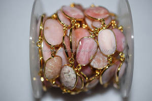 สายโซ่เคลือบทองโอปอลสีชมพู8มม. เครื่องประดับแฟชั่นเครื่องประดับโลหะทองเหลืองเสน่ห์ลูกปัดโอปอลอัญมณีกลุ่มเป้าหมายผู้หญิง - Product Image 2