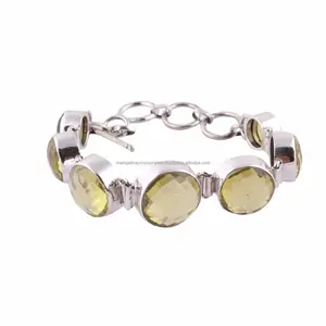 Explosive New Super Bracelet Lemon Quartz Round Cut Gemstone Bracelet Nice Looking 925 Silver Bezel Set Bracelet Special Women