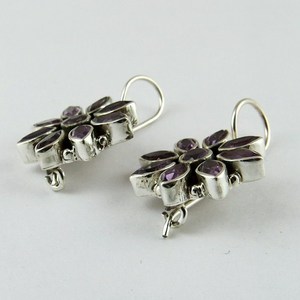 Purple Amethyst Gemstones Genuine 925 Sterling Silver Flower Design Bohemian <b>Charm</b> Earrings Shri Ashapura Jewels Third Party - Product Image 4