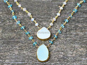 Collar Largo de Cadena con Cuentas de Ágata de Latón Superfino, Sin Níquel, para Mujer, Unisex, para Bodas, Fiestas, Compromiso, Regalo - Product Image 3